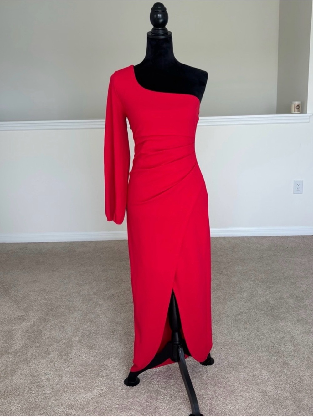 ZESICA Red One Shoulder Maxi Dress Ruched Slit Elegant Evening Size S NEW